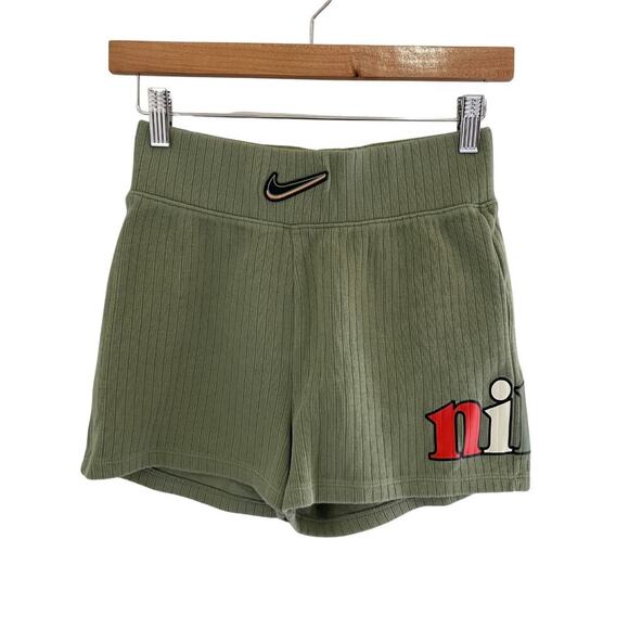 Nike Pants - Nike Ribbed Hi Rise Logo Running Shorts Olive Green Size Small 0633W